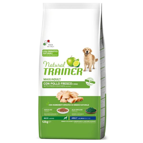 Image of Natural Trainer Adult Maxi con Pollo Fresco e riso - 12 kg Croccantini per cani