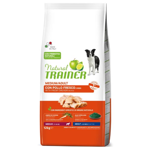 Image of Natural Trainer Adult Medium con Pollo Fresco e riso - 12 kg Croccantini per cani