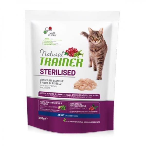 Image of Natural Trainer Adult Sterilised con Carni Bianche Fresche - 300 gr Croccantini per gatti