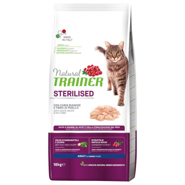 Natural Trainer Adult Sterilised con Carni Bianche Fresche - 10 kg - Croccantini per gatti - 1° ORDINE? scegli lo sconto BZR5 / BZR20 + 200 punti fedeltà