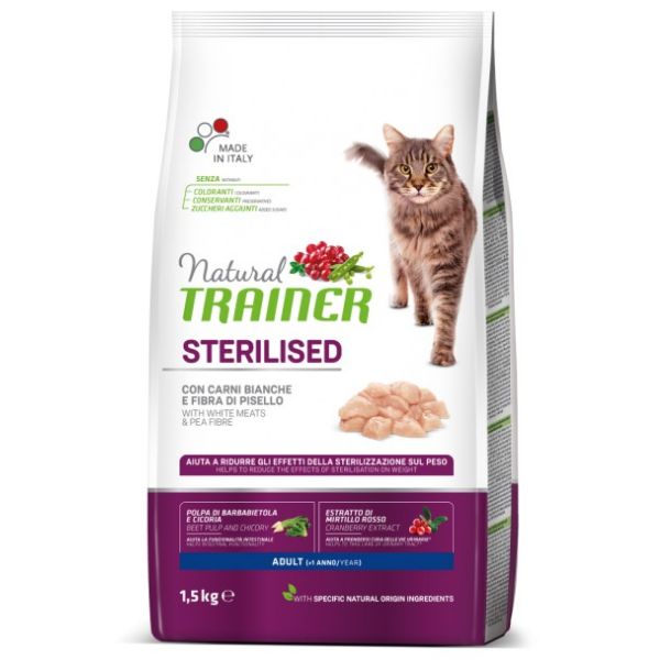 Image of Natural Trainer Adult Sterilised con Carni Bianche Fresche - 1,5 Kg Croccantini per gatti