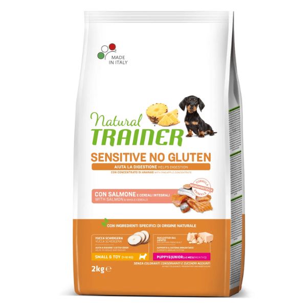 Image of Natural Trainer Sensitive No Gluten Small/Toy Puppy e Junior con Salmone - 2 Kg Croccantini per cani