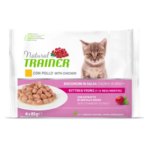 Image of Natural Trainer Flowpack Kitten & Young (4 x 85 gr) - Pollo Fresco Cibo umido per gatti