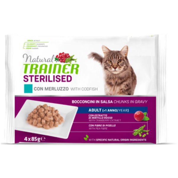 Image of Natural Trainer Cat Sterilised multipack 4 x 85 gr - Merluzzo Cibo umido per gatti