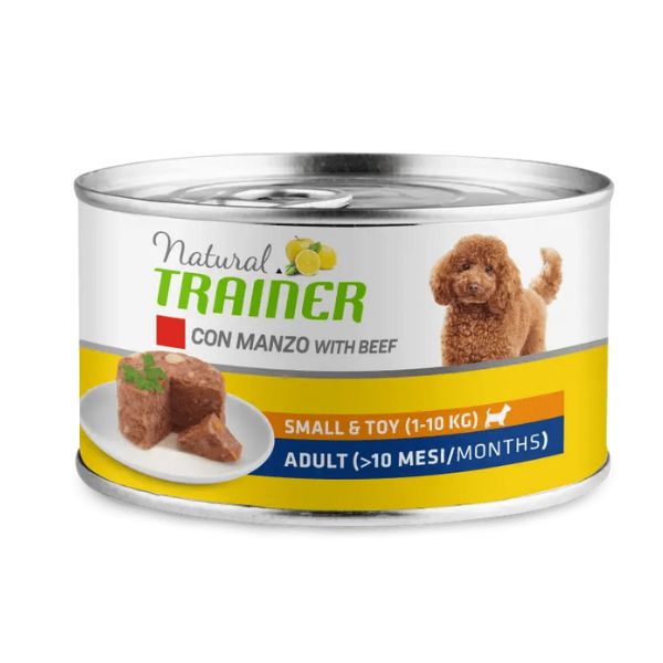 Image of Natural Trainer Maintenance Puppy e Junior Small/Toy 150 gr - Manzo e Riso Confezione da 6 pezzi Cibo Umido per Cani