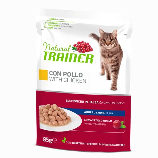 Image of Natural Trainer Adult Bocconcini in salsa 85 gr - Pollo Fresco Confezione da 12 pezzi Cibo umido per gatti