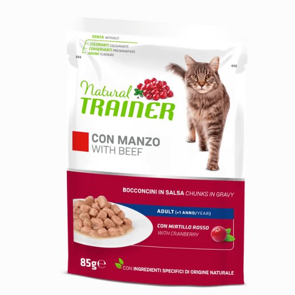 Image of Natural Trainer Adult Bocconcini in salsa 85 gr - Manzo Confezione da 12 pezzi Cibo umido per gatti