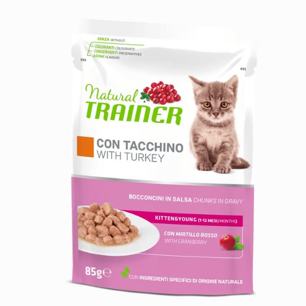 Image of Natural Trainer Kitten&Young Bocconcini in salsa 85 gr - Tacchino Confezione da 12 pezzi Cibo umido per gatti