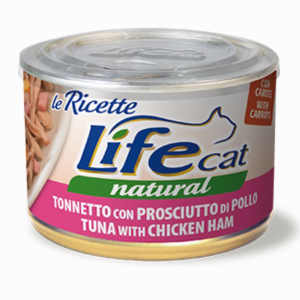 Image of Life Cat Natural Le Ricette 150 gr - Tonnetto con prosciutto di pollo Confezione da 6 pezzi Cibo umido per gatti