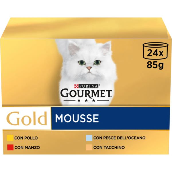 Image of Purina Gourmet Gold Mousse Umido Gatto Multipack 24x85g - Multigusto Cibo umido per gatti