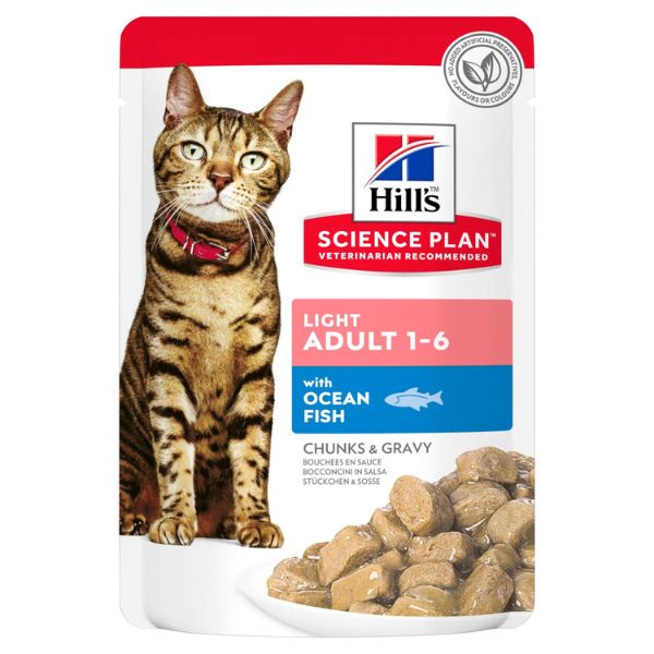 Image of Hill's Science Plan Feline Light Adult 85 gr - con Pesce Oceanico Confezione da 12 pezzi Cibo umido per gatti