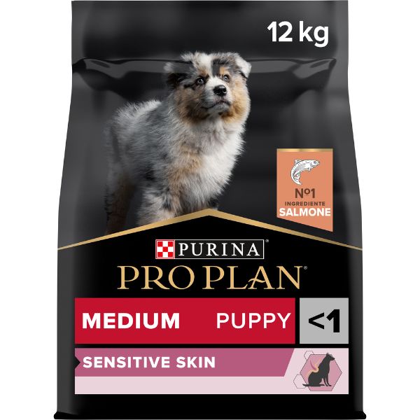 Image of Purina Pro Plan Sensitive Skin Medium Puppy Crocchette Cane Salmone - 12 kg Croccantini per cani