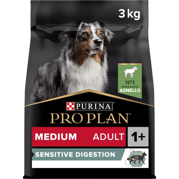 Image of Purina Pro Plan Sensitive Digestion Medium Adult Crocchette Cane Agnello - 3 kg Croccantini per cani