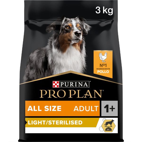 Image of Purina Pro Plan Light Sterilised All Size Adult Crocchette Cane Pollo - 3 kg Croccantini per cani