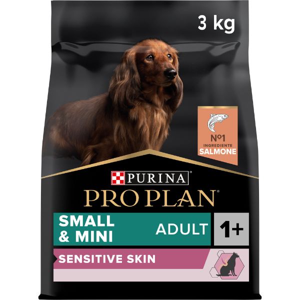 Image of Purina Pro Plan Sensitive Skin Small & Mini Adult Crocchette Cane Salmone - 3 kg Croccantini per cani