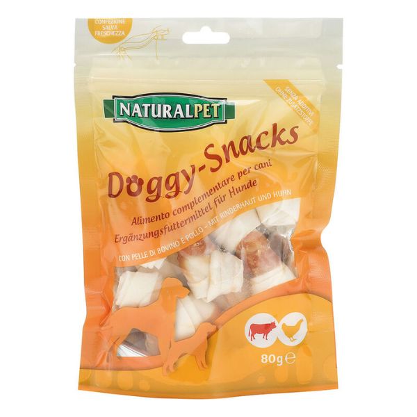 Image of NaturalPet Doggy Snacks per cani 80 gr - Ossa annodate pelle di bovino e pollo 9892245