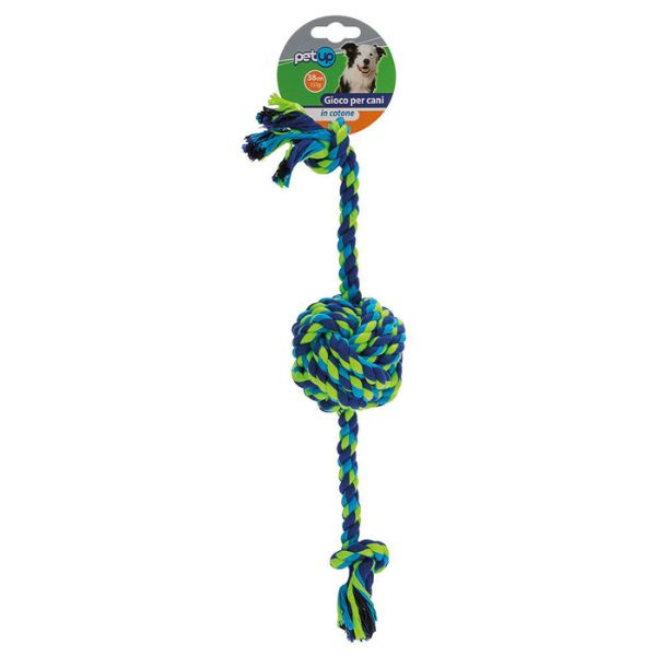 Image of Corda con palla per cani Cotonosso Centro Palla PetUp - verde e blu - 33 cm