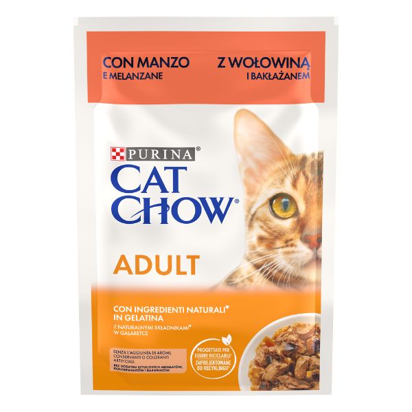 Image of Purina Cat Chow Adult Umido Gatto in Gelatina 85 gr - Manzo e Melanzana Confezione da 12 pezzi Cibo umido per gatti