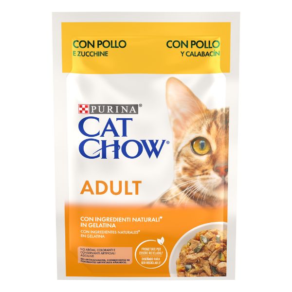 Image of Purina Cat Chow Adult Umido Gatto in Gelatina 85 gr - Pollo e Zucchine Confezione da 12 pezzi Cibo umido per gatti