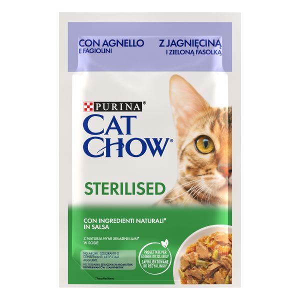 Image of Purina Cat Chow Sterilised cibo umido per Gatti 85 gr - Agnello e Fagiolini Confezione da 26 pezzi Cibo umido per gatti