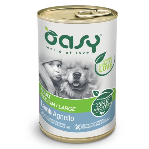 Image of Oasy One Protein Adult Medium/Large 400 gr - Agnello Confezione da 12 pezzi Monoproteico crocchette cani Cibo Umido per Cani