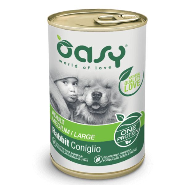 Image of Oasy One Protein Adult Medium/Large 400 gr - Coniglio Confezione da 12 pezzi Monoproteico crocchette cani Cibo Umido per Cani