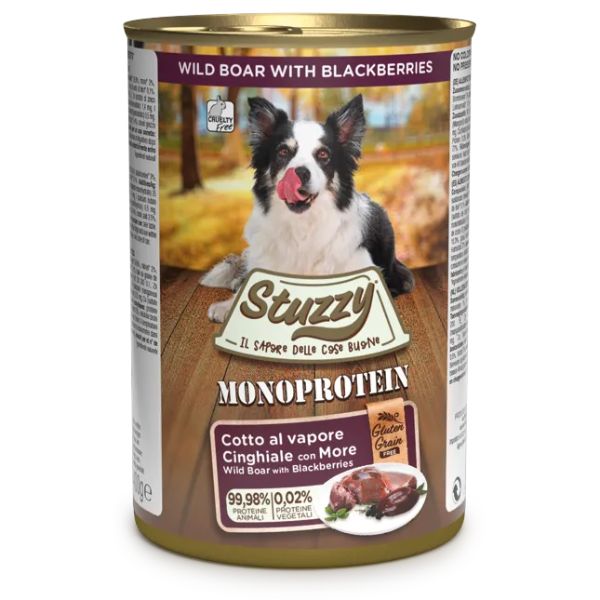 Image of Stuzzy Monoprotein gluten free 400 gr - Cinghiale Confezione da 6 pezzi Monoproteico crocchette cani Cibo Umido per Cani