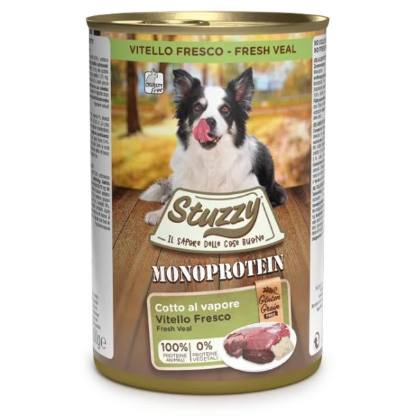 Image of Stuzzy Monoprotein gluten free 400 gr - Vitello Confezione da 6 pezzi Monoproteico crocchette cani Cibo Umido per Cani