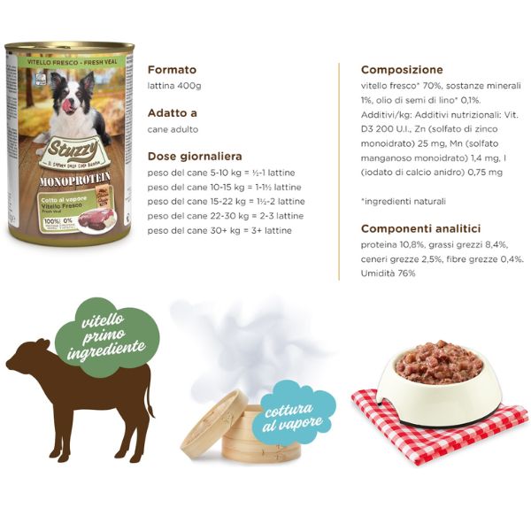 Stuzzy Cibo Umido Per Cani Adulti - Monoproteico Al Vitello (6 Lattine 400g) - Foto 5