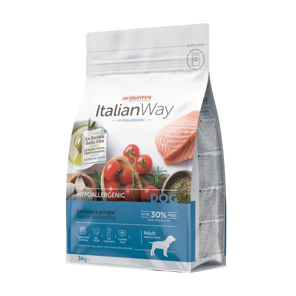 Image of ItalianWay Medium/Maxi Adult Hypoallergenic Salmone e Aringhe - 3 Kg Croccantini per cani