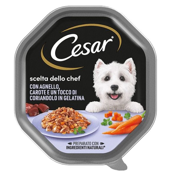 Image of Cesar Scelta dello Chef 150 gr per cani di taglia piccola - Agnello, Carote e Coriandolo Confezione da 14 pezzi Cibo Umido per Cani