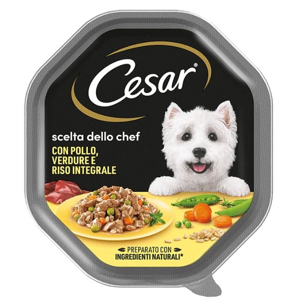Image of Cesar Scelta dello Chef 150 gr per cani di taglia piccola - Pollo con Riso Integrale e Verdure Confezione da 14 pezzi Cibo Umido per Cani