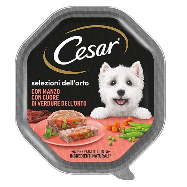 Image of Cesar Selezioni dell'orto per cani di taglia piccola 150 gr - Cuore di verdure con Manzo Confezione da 14 pezzi Cibo Umido per Cani