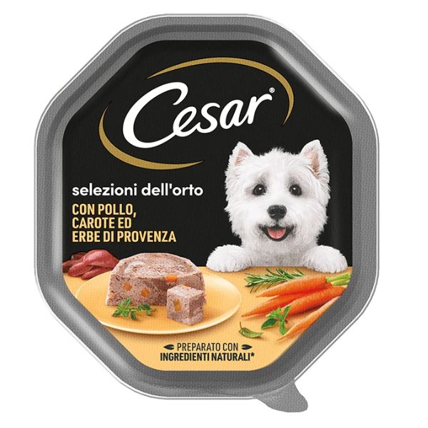 Image of Cesar Selezioni dell'orto per cani di taglia piccola 150 gr - Patè con Pollo e Carote Confezione da 14 pezzi Cibo Umido per Cani
