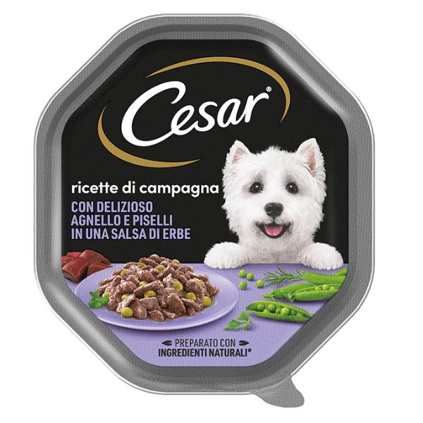 Image of Cesar Ricette di Campagna 150gr - Agnello e Piselli Confezione da 14 pezzi Cibo Umido per Cani