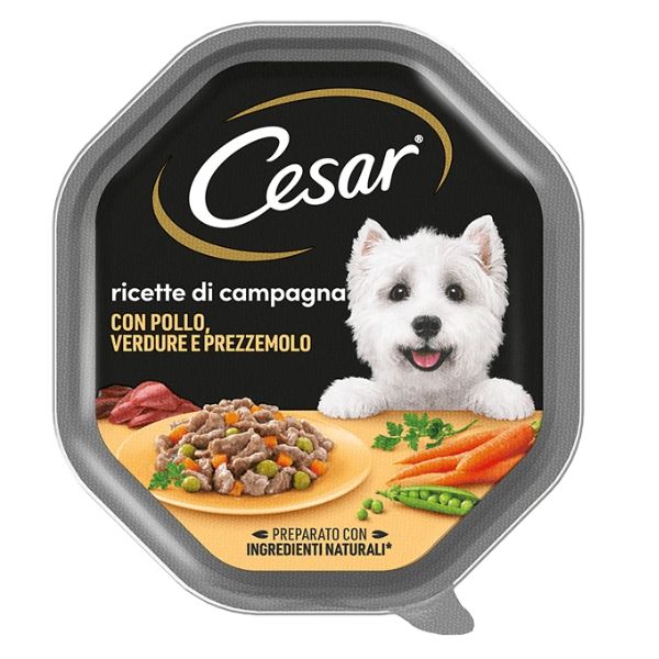 Image of Cesar Ricette di Campagna 150gr - Pollo e Verdure Confezione da 14 pezzi Cibo Umido per Cani