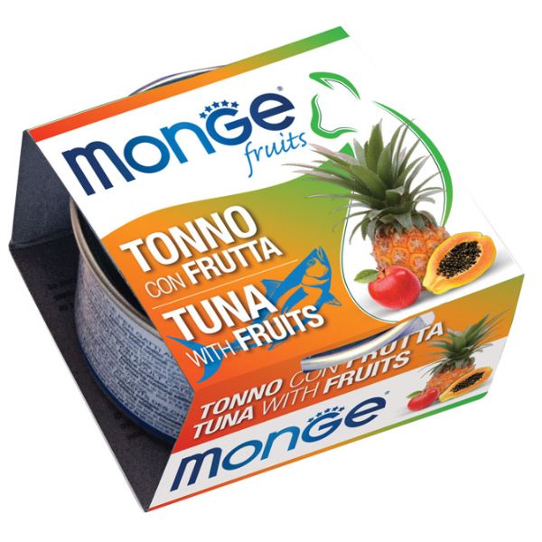 Image of Monge Fruits Cat Adult prelibatezze naturali 80 gr - Tonno con Frutta Confezione da 6 pezzi Cibo umido per gatti