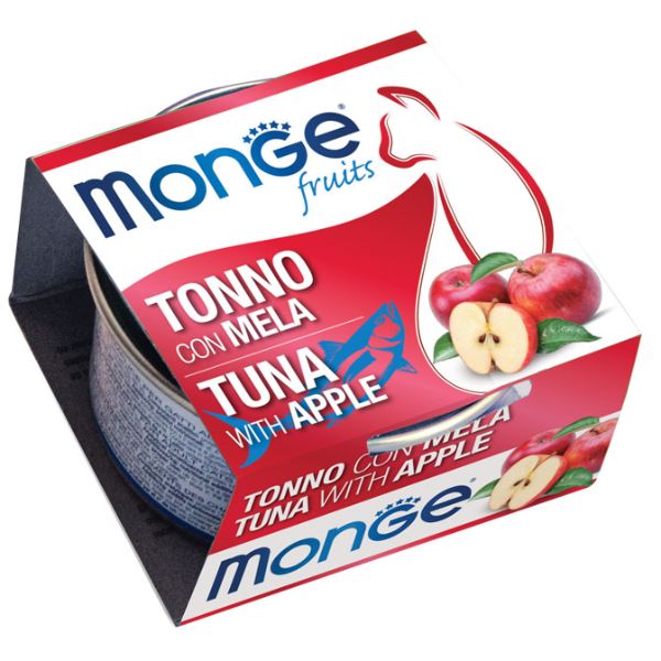 Image of Monge Fruits Cat Adult prelibatezze naturali 80 gr - Tonno con Mela Confezione da 6 pezzi Cibo umido per gatti