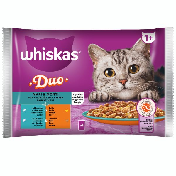 Image of Whiskas Duo Multipack 4 pezzi da 85 gr - Mari e Monti Cibo umido per gatti