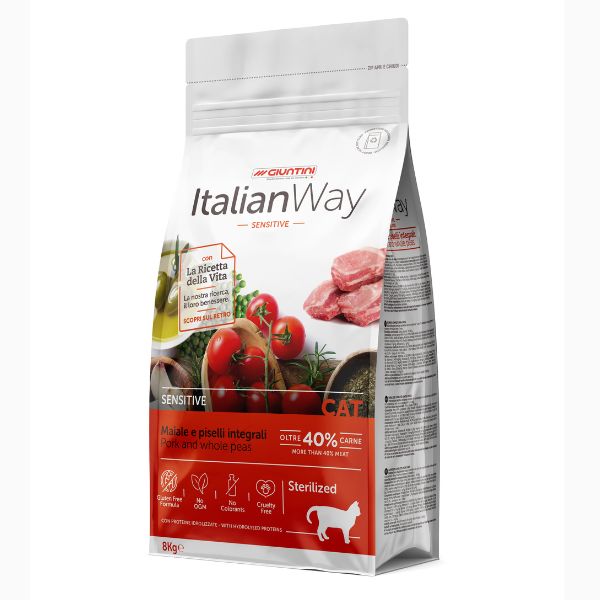 Image of ItalianWay Cat Sterilized Maiale e piselli - 8 Kg Croccantini per gatti