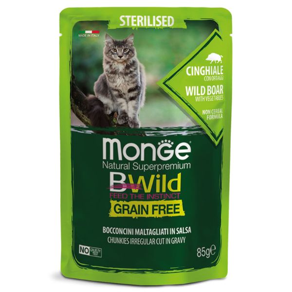 Image of Monge BWild Grain Free Sterilised Cat 85 gr - Cinghiale con ortaggi Confezione da 28 pezzi Cibo umido per gatti
