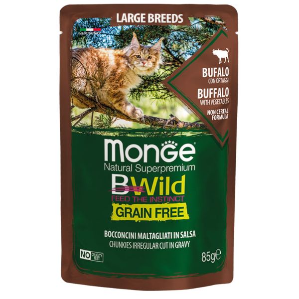 Image of Monge BWild Grain Free Large Breed Cat 85 gr - Bufalo e ortaggi Confezione da 14 pezzi Cibo umido per gatti