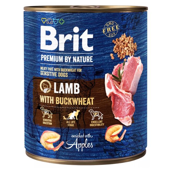 Image of Brit Premium by Nature Patè All Breeds 800 gr - Agnello con grano saraceno Confezione da 6 pezzi Cibo Umido per Cani