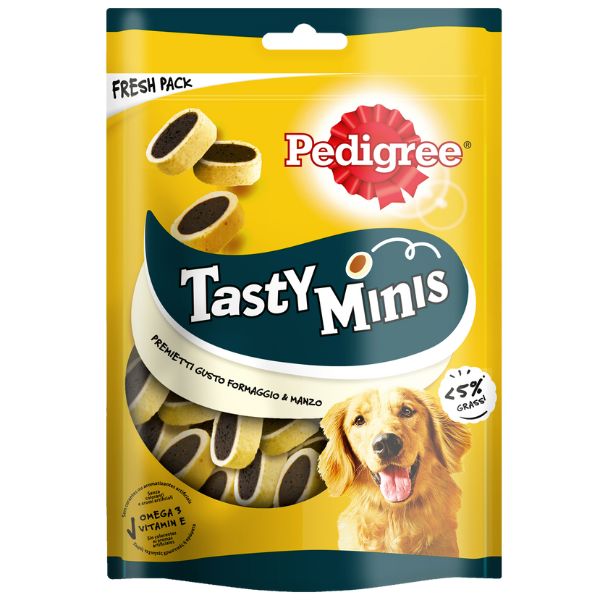 Image of Pedigree Tasty Mini Bites snack per cani - formaggio e bacon - 140 gr