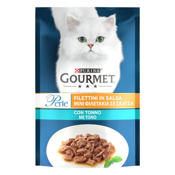 Image of Gourmet le Perle Filettini in Salsa 85 gr - con Tonno Confezione da 26 pezzi Cibo umido per gatti