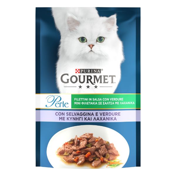 Image of Gourmet le Perle Filettini in Salsa 85 gr - con Selvaggina e Verdure Confezione da 26 pezzi Cibo umido per gatti