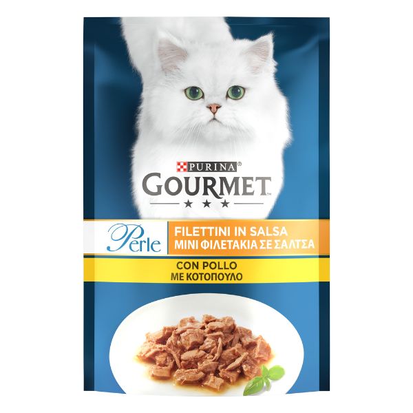 Image of Gourmet le Perle Filettini in Salsa 85 gr - con Pollo Confezione da 26 pezzi Cibo umido per gatti