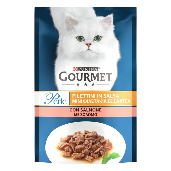 Gourmet le Perle Filettini in Salsa 85 gr - con Salmone Confezione da 26 pezzi - Cibo umido per gatti - 1° ORDINE? scegli lo sconto BZR5 / BZR20 + 200 punti fedeltà
