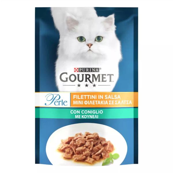 Image of Gourmet le Perle Filettini in Salsa 85 gr - con Coniglio Confezione da 26 pezzi Cibo umido per gatti