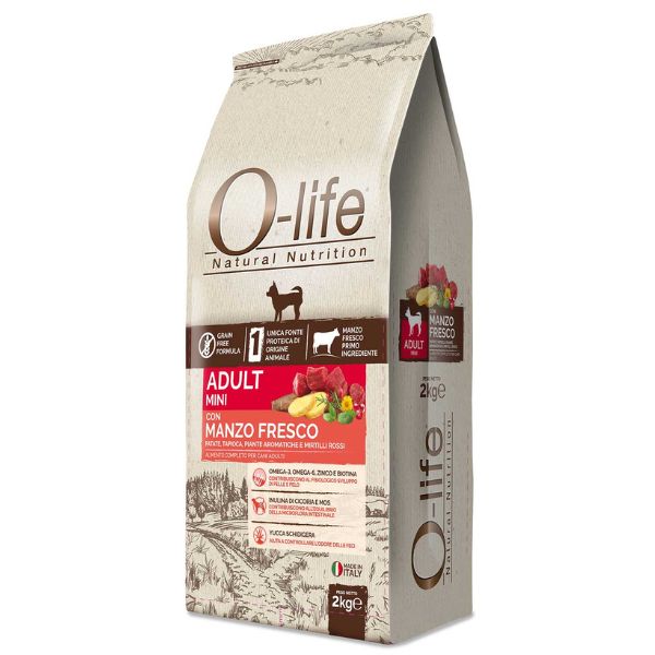 Image of O-life Dog Grain Free Adult Mini Manzo fresco - 2 Kg Croccantini per cani